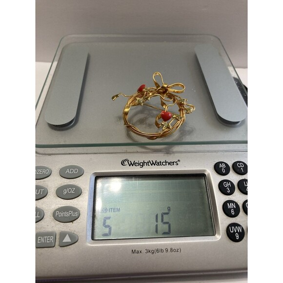 Vintage Gold Twisted Wire Brooch With Bow Enamel Hearts And Leaves - Picture 4 of 4